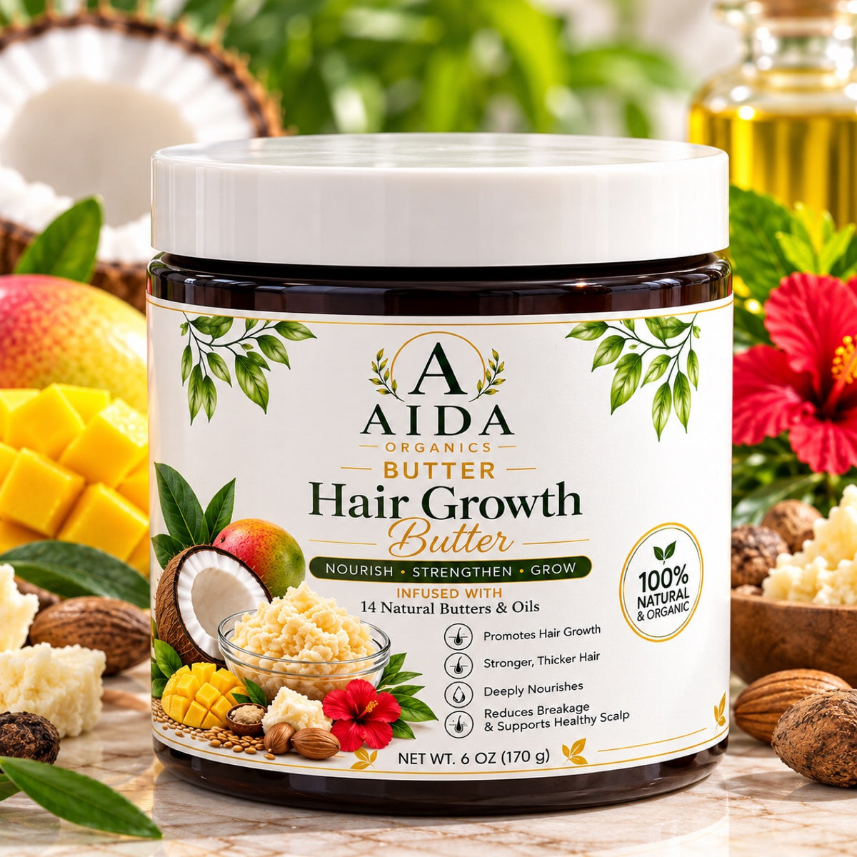 AIDA Organics Hair Growth Butter 6 oz - front