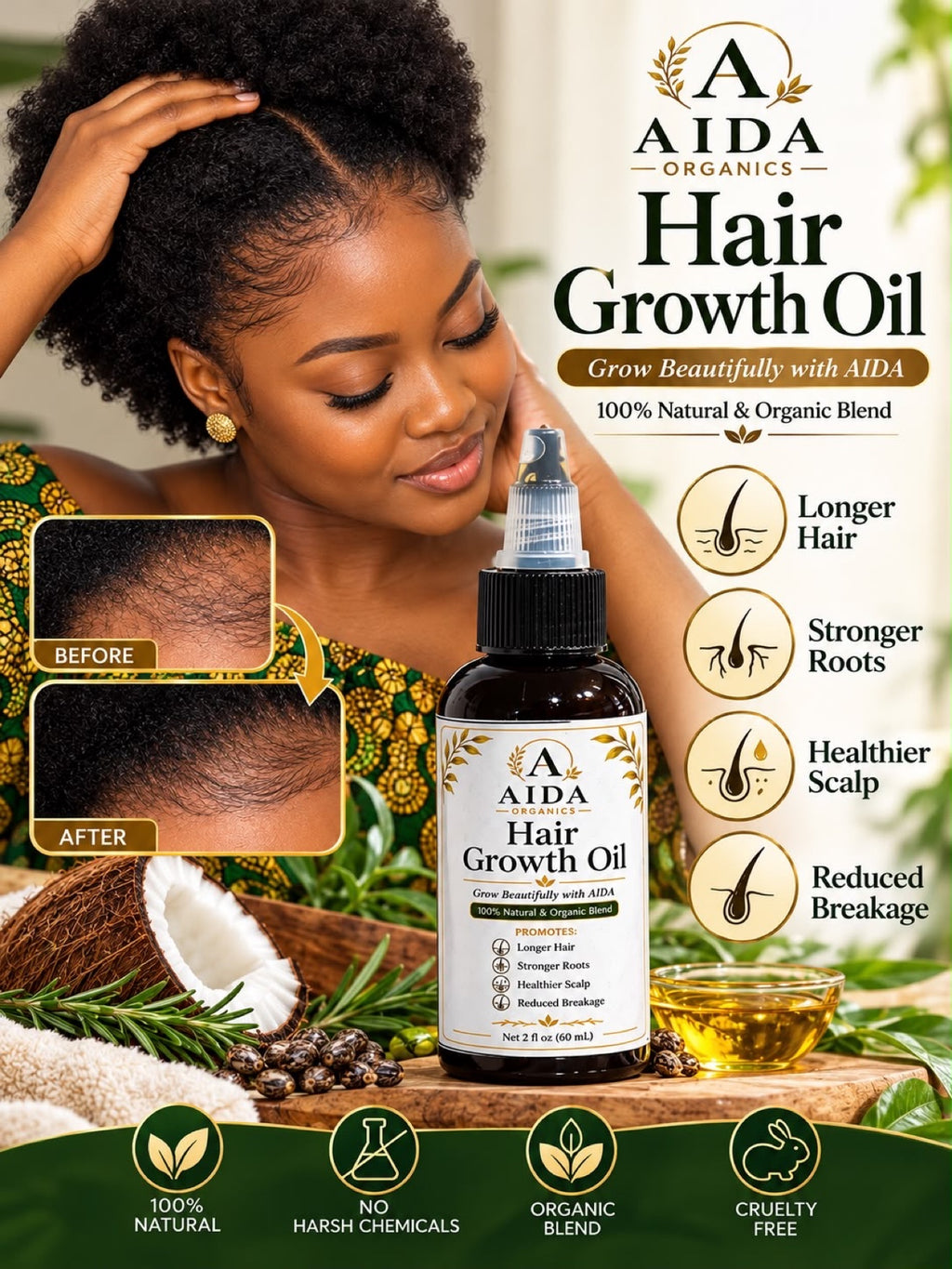 AIDA Organics Hair Growth Oil 2 oz - benefits