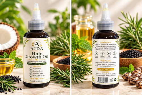 AIDA Organics Hair Growth Oil 4 oz - front and back label